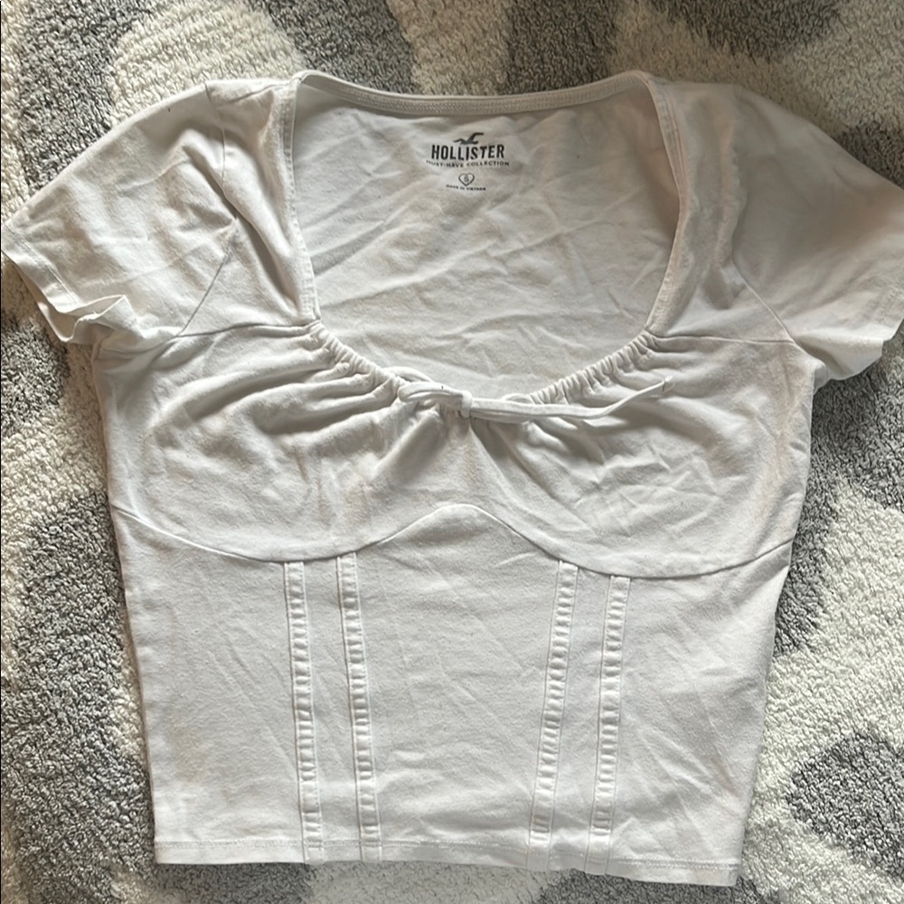 Hollister White Fitted Ruched Blouse Short Sleeve